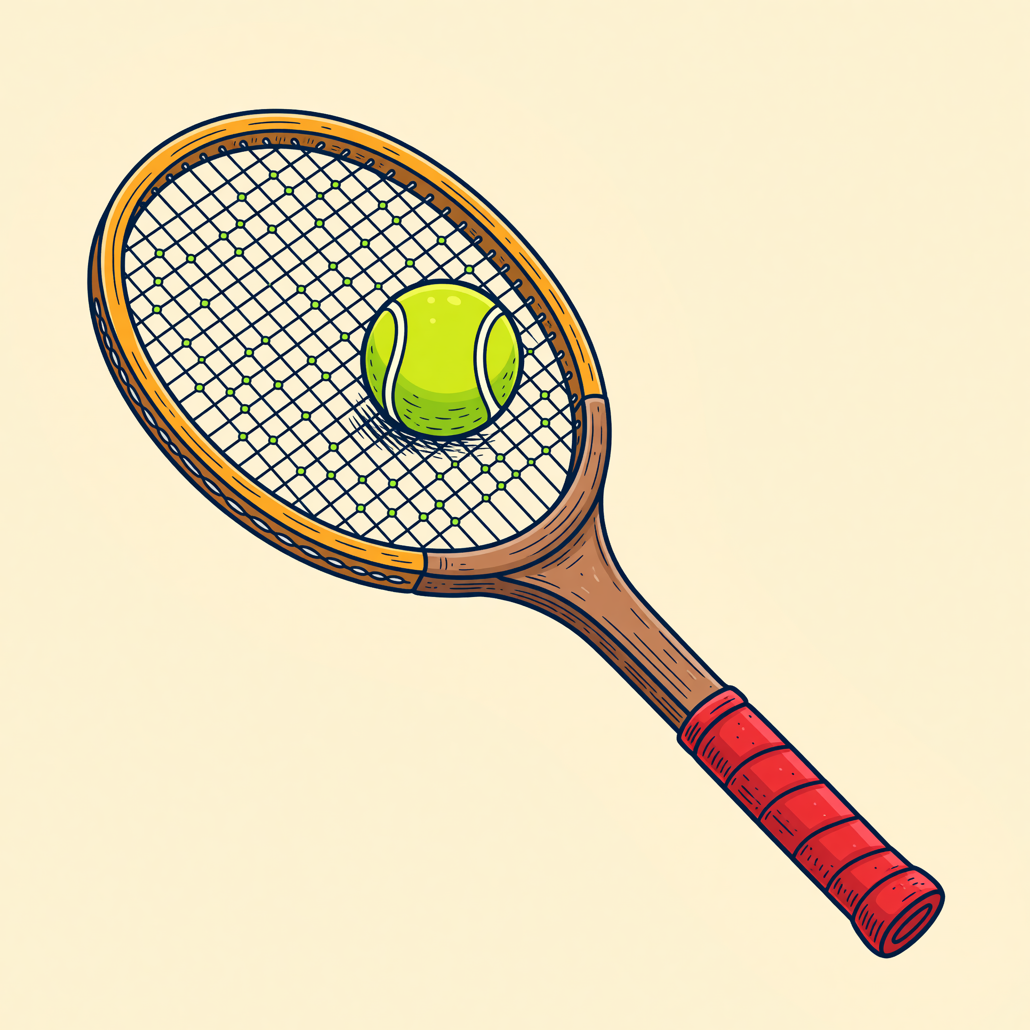 Doodle of a wooden tennis racket and yellow ball — BNP Paribas / Indian Wells reference