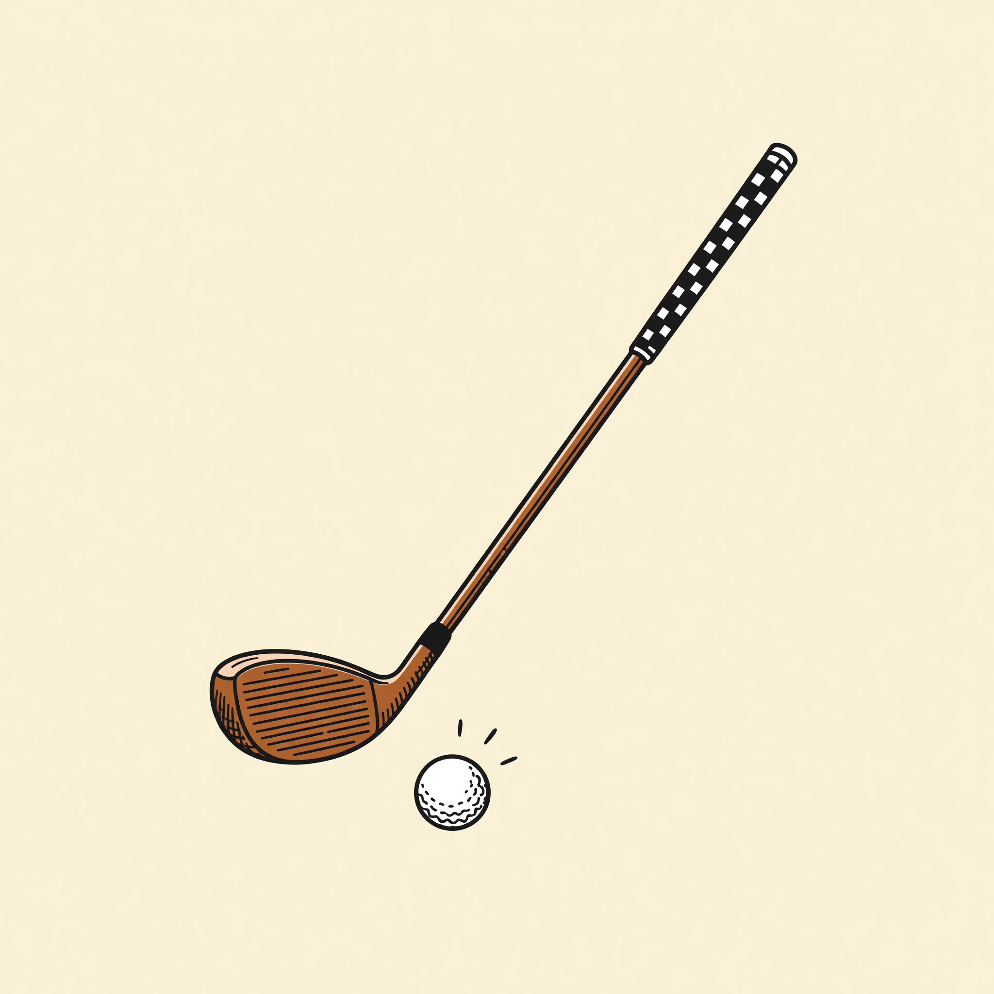 Doodle of a wooden golf club and ball — Bob Hope reference